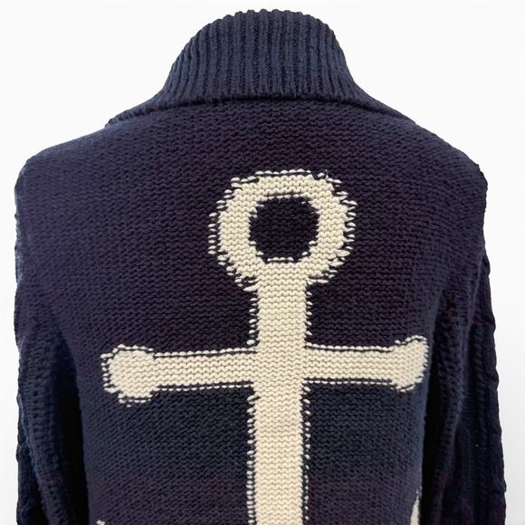 Anthropologie Anchors Away cable-knit cardigan Womens XS Navy Nautical Sweater - Picture 3 of 10